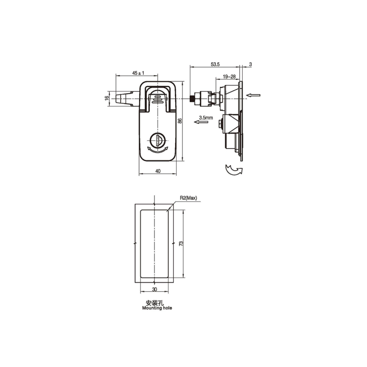 Push-Type 360-Grad-Drehkompressionsschloss ohne Schlosskern-A7101-1011