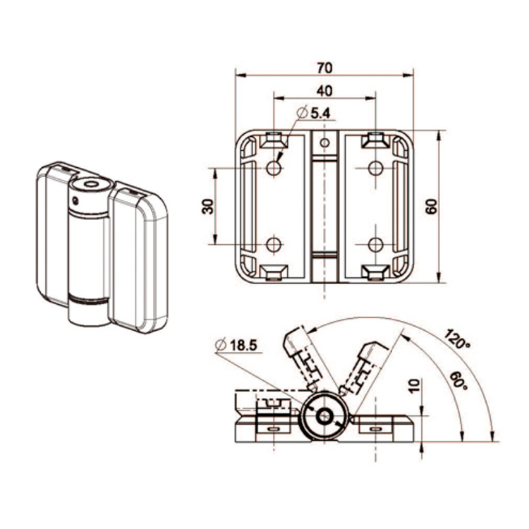 Flach montiertes Positionierungsscharnier-B2233-1