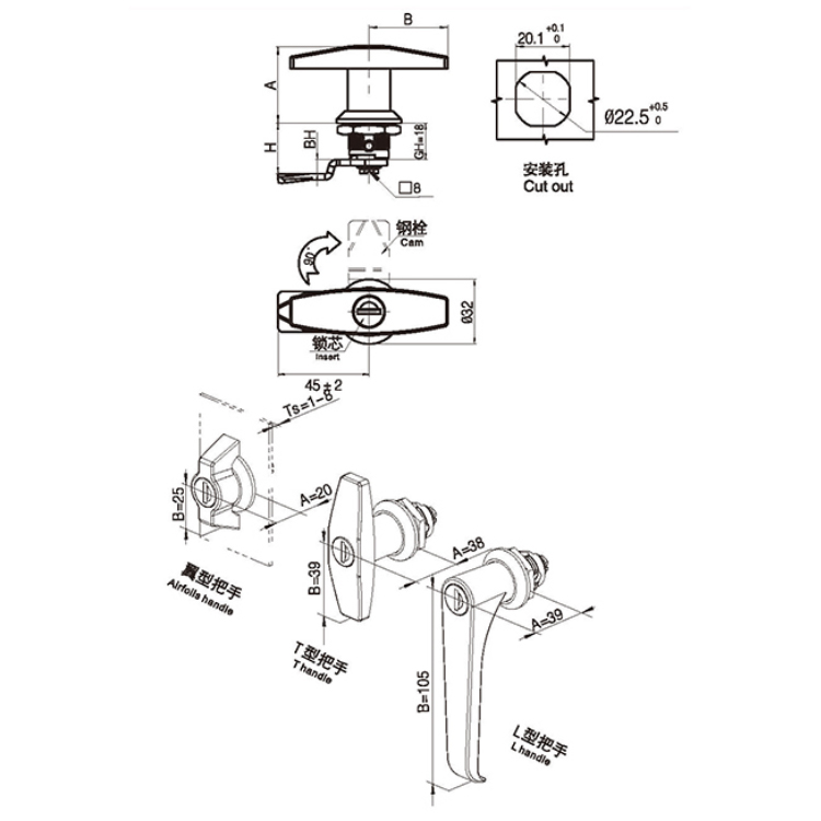 Flügelgrifftyp Cam Lock-A6091