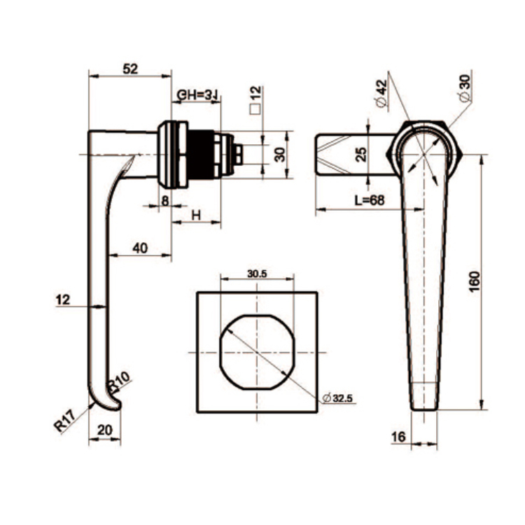 Edelstahl-Heavy Duty L-Griff Nockenschloss-A6095-1